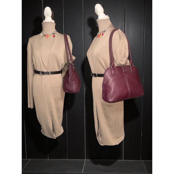 Tignanello Shoulder Satchel A209642 Burgundy Pebbled Leather Nickel 2-Handle Bag - Picture 2 of 9
